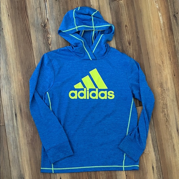 adidas Other - Adidas Blue Hooded shirt with Yellow Details